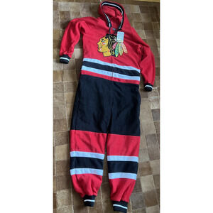 Hockey Sockey Chicago Blackhawks NHL Pajama One Piece Zip Fleece Warm Cozy Sz M